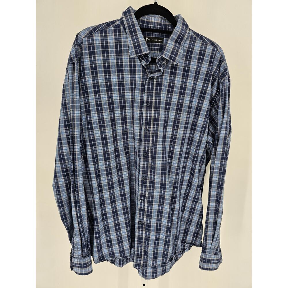 American Tall mens Sz 2XLT Long Sleeve Button Up Shirt Blue Plaid